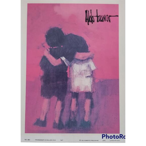 Aldo Luongo 1976 Numbered Lithograph 5X7 “Friendship is Called Eva” boy girl art - Picture 4 of 12